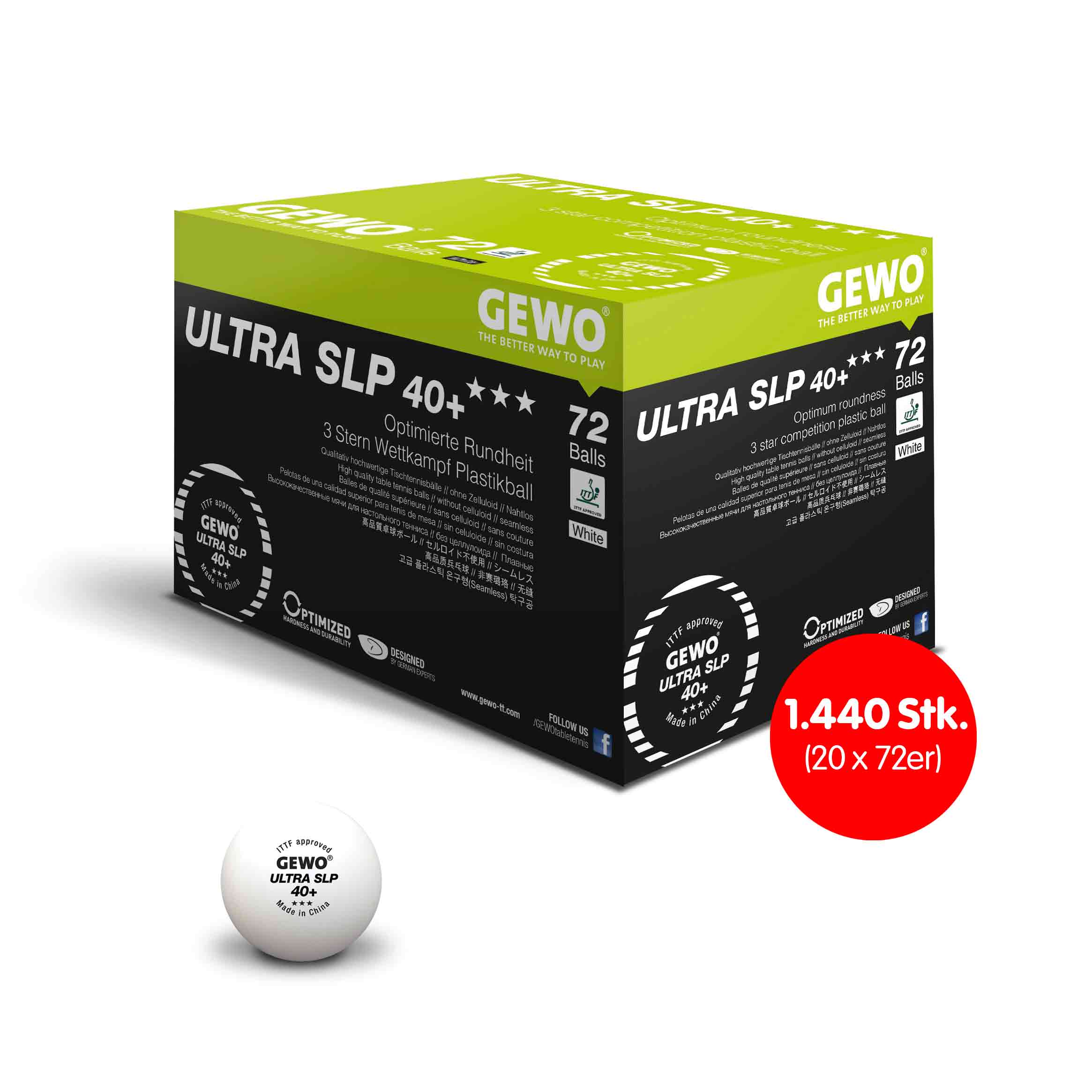 GEWO Ball Ultra SLP 40+ *** 20 x 72er weiß