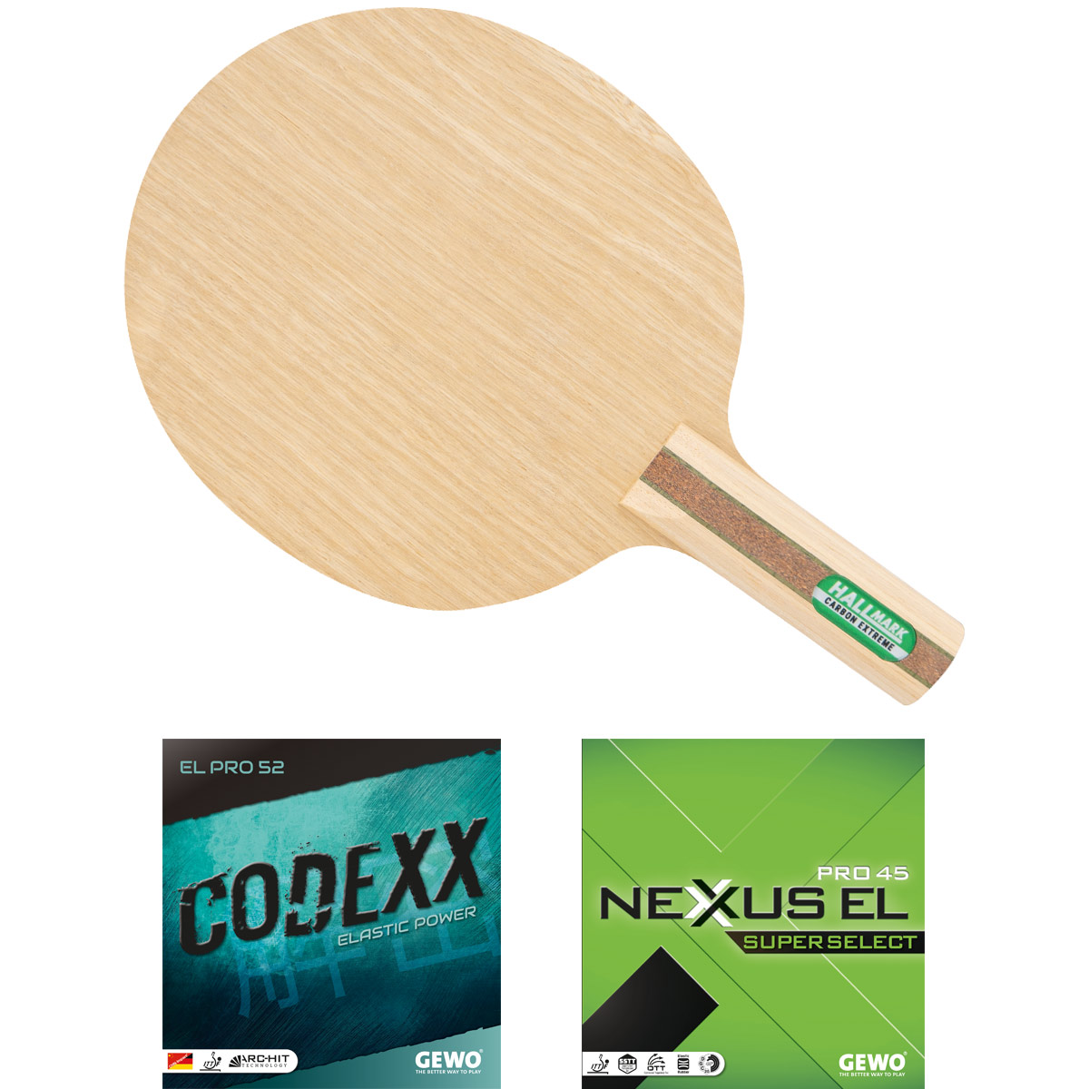 HALLMARK Schläger: Holz Carbon Extreme mit Codexx EL Pro52 + Nexxus EL Pro45 SupSel